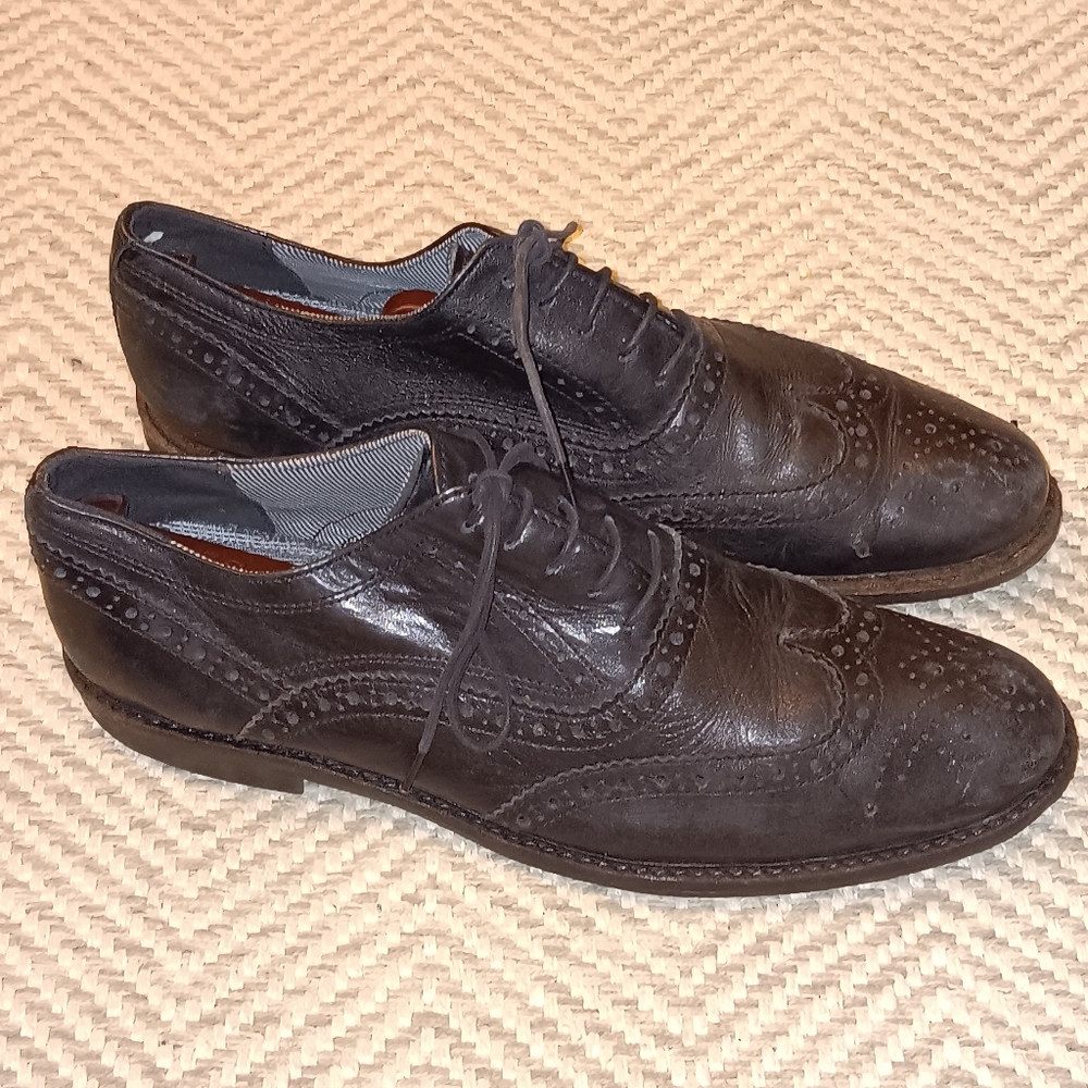 RED TAPE Black Leather Wingtip Oxford Lace Up Dress Shoes Men's SZ 10 / EUR 43